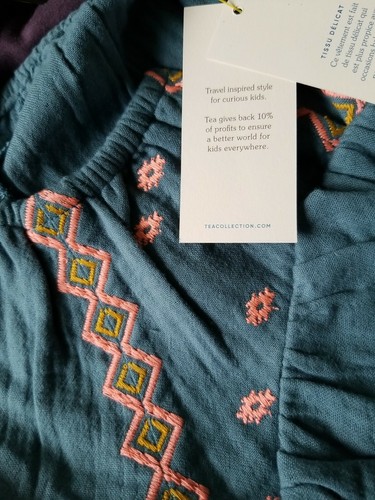 NWT TEA COLLECTION EMBROIDERED DELICATE CREPE RUFFLE DRESS AEGEAN BLUE 10 $66 - Picture 6 of 9