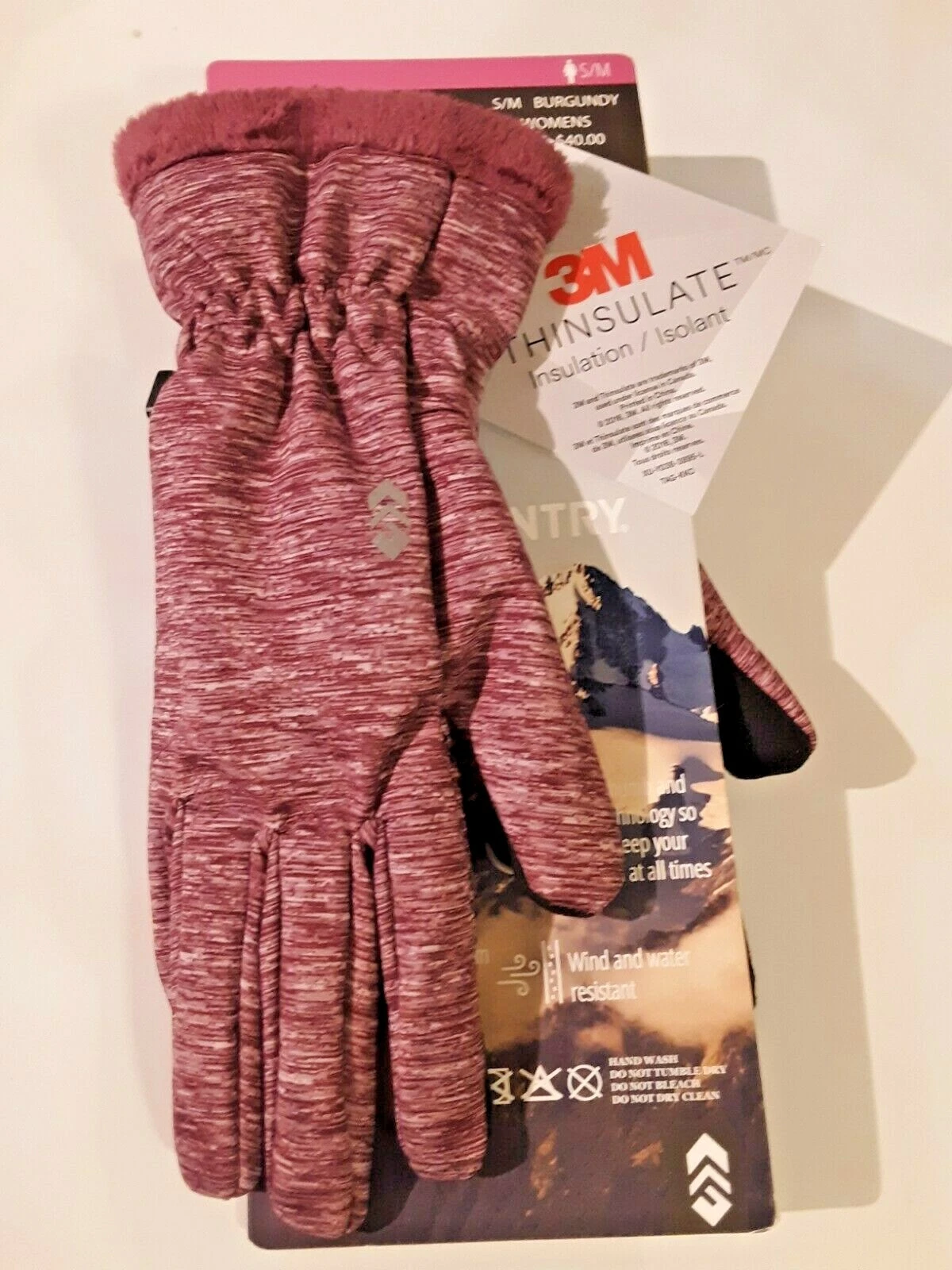 Free Country Women Active Outdoor Gloves Burgundy Wind Water Resistant $40 S/M