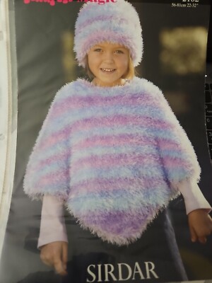 Sirdar Knitting Pattern 2102 Funky Fur Size 1-12 Yrs Poncho Hat