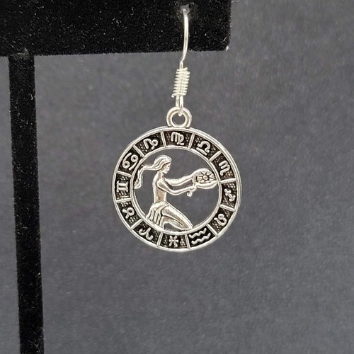 Zodiac Pierced Earrings Silver tone Dangle 7/8" - Picture 74 of 153