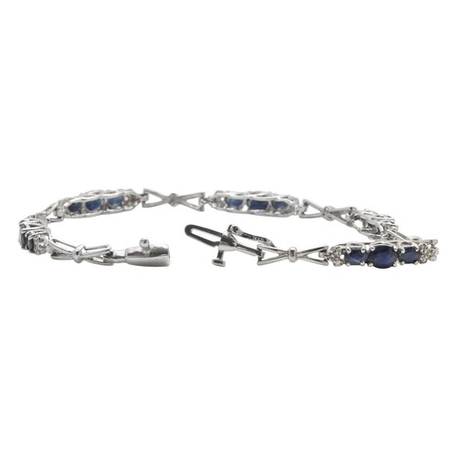 3.00Ct Natural Blue Sapphire and Diamond 14K Solid White Gold Bracelet - Picture 4 of 8