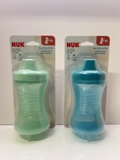 NUK Sippy Cup Fun Grips Hard Spout Hourglass Shape 10 oz-Cup, Blue/Green- 2pk