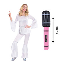 70er Jahre TANZENDE DISCO QUEEN EUROVISION KOSTÜM + AUFBLASBARES MIKROFON FANCY KLEID