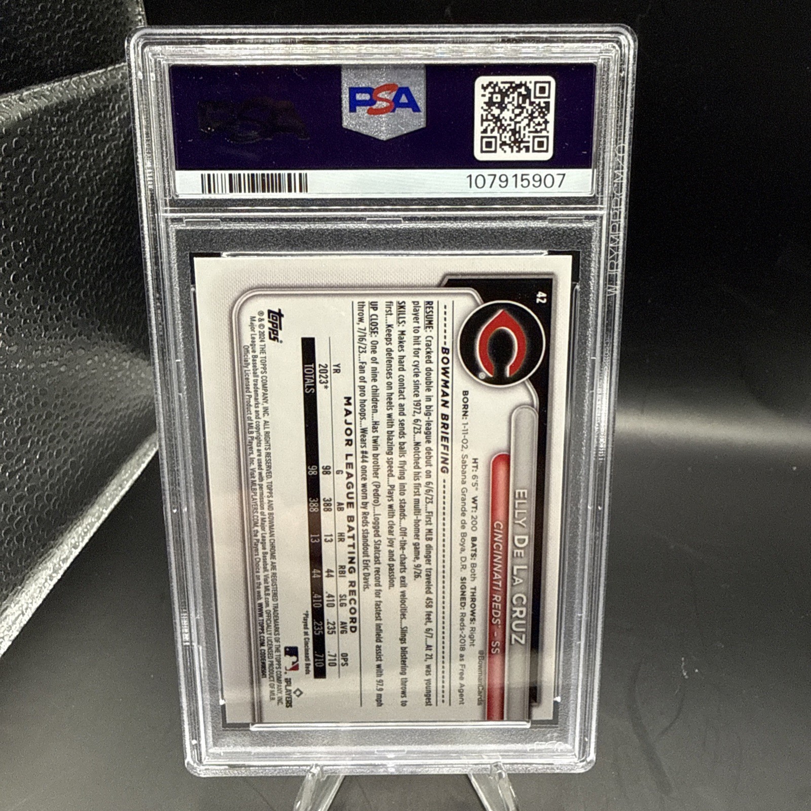 2024 Bowman Chrome ELLY DE LA CRUZ RC #42 PSA 10 Rookie view 3