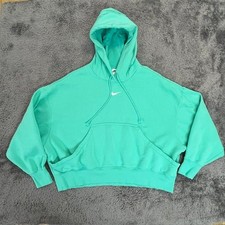 Nike Hoodie Womens M Cropped Oversized Teal Center Swoosh DQ5858-369 Pullover