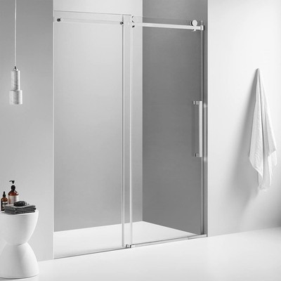 Serene Valley 60 x 74 Inch Square Rail Frameless Sliding Shower Door, Chrome