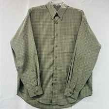 Van Heusen Wrinkle Free Button Up Long Sleeve Mens Medium 15-15.5 Green Plaid