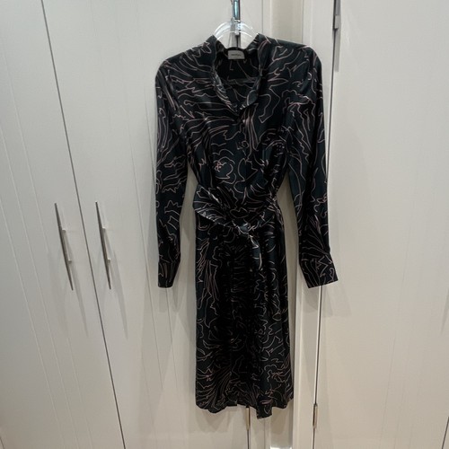 Salvatore Ferragamo, Salvatore Ferragamo Silk Shirt Dress Pink Abstract Belted Button IT 42
