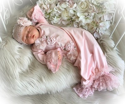 baby girl coming home outfit newborn, Pink lace, Brand New from Posh Baby Blooms