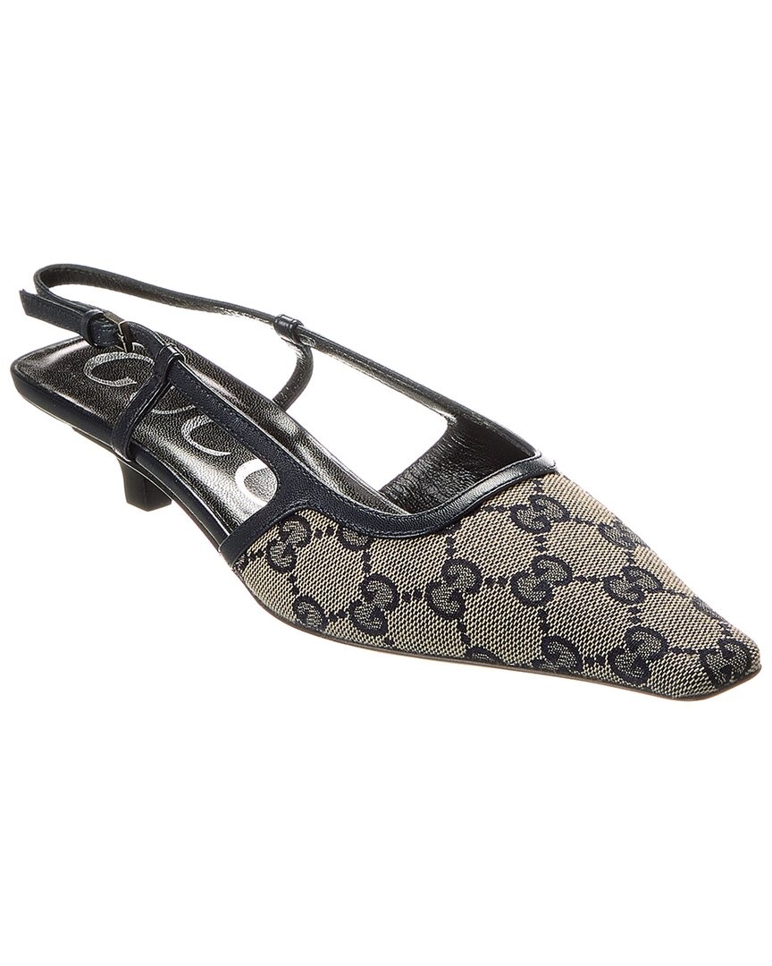 Женские туфли-лодочки Gucci Gg на ремешке из холста и кожи синий 345 107290₽