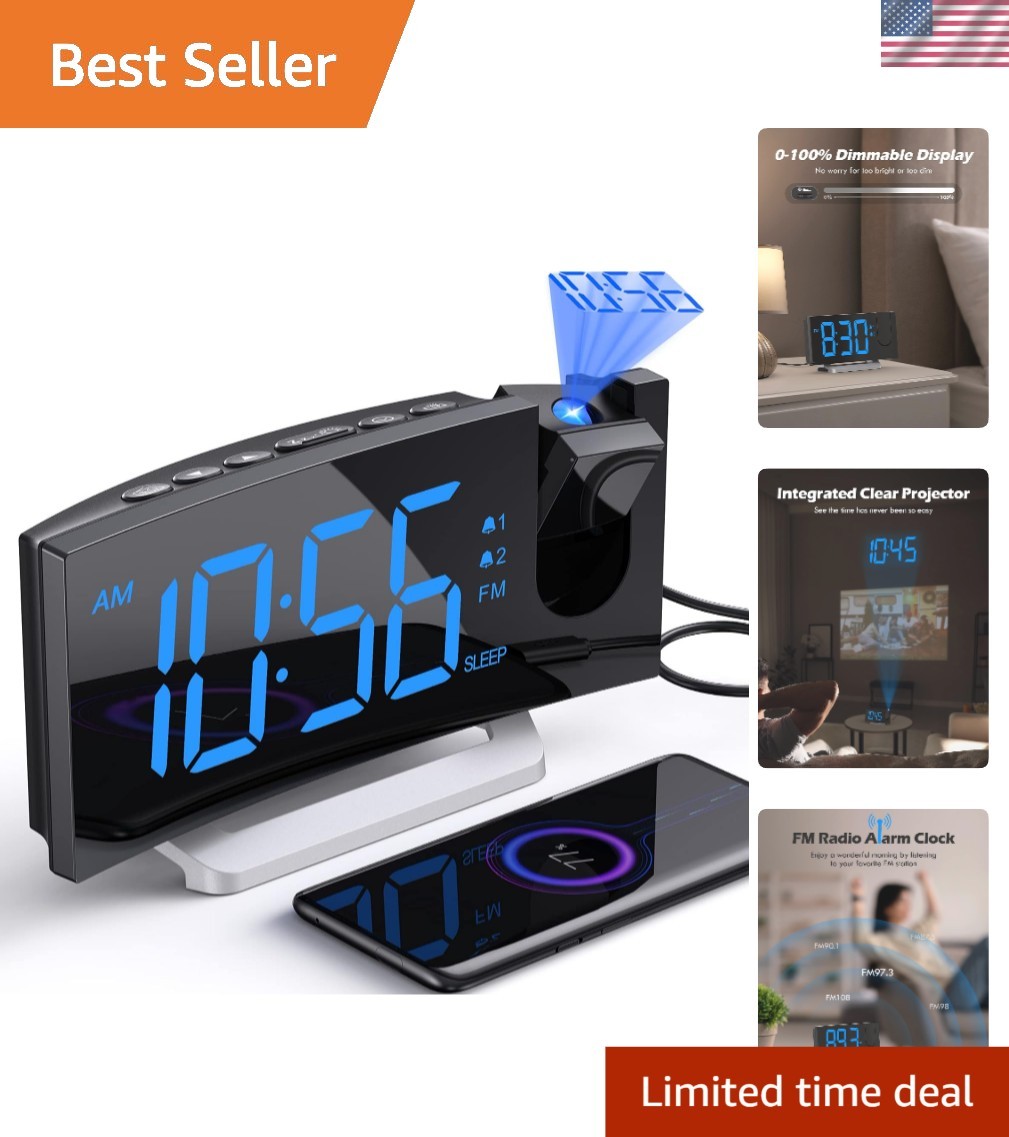 Stylish 0-100% Dimmer Alarm Clock with HD Display & FM Radio for Bedrooms