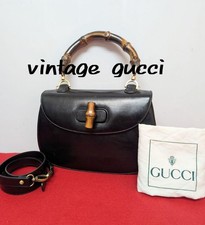 Borsa a tracolla Gucci Bamboo Turnlock 2 vie in pelle nera vintage autentica