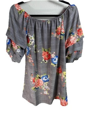 Love J Gray S Gray floral Short Sleeve Checker Houndstooth Short length Dress