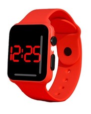 SMART J Orologio Digitale LED Unisex Glow Time Display Rosso su Nero Cinturino