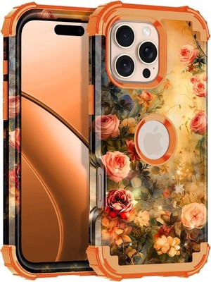 iPhone 16 Pro Max Case, Three Layer Heavy Duty Shockproof Protection, Orange Flo