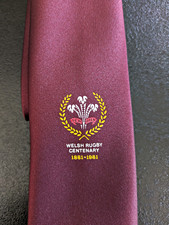 Theros Welsh Rugby Centenary 1881-1981 Maroon Polyester Tie Made in UK
