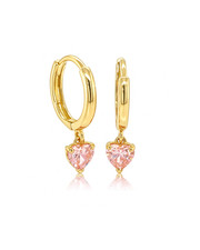 14k Yellow Gold Heart Shape Birthstone Huggie Earrings