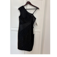 Hailey Adrianna Papell black one shoulder lace dress size 6