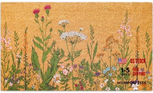 Vintage Wildflower Natural Coir Doormat Retro Floral Welcome Floor Mat Non