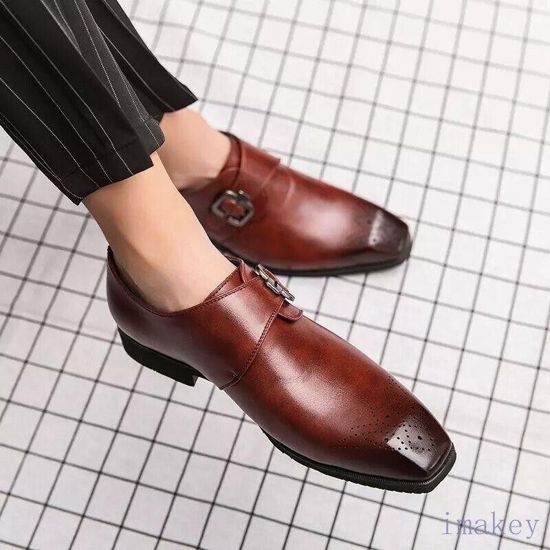 SAOLA Scarpe uomo eleganti formali business slip on punta quadrata fibbia taglie forti