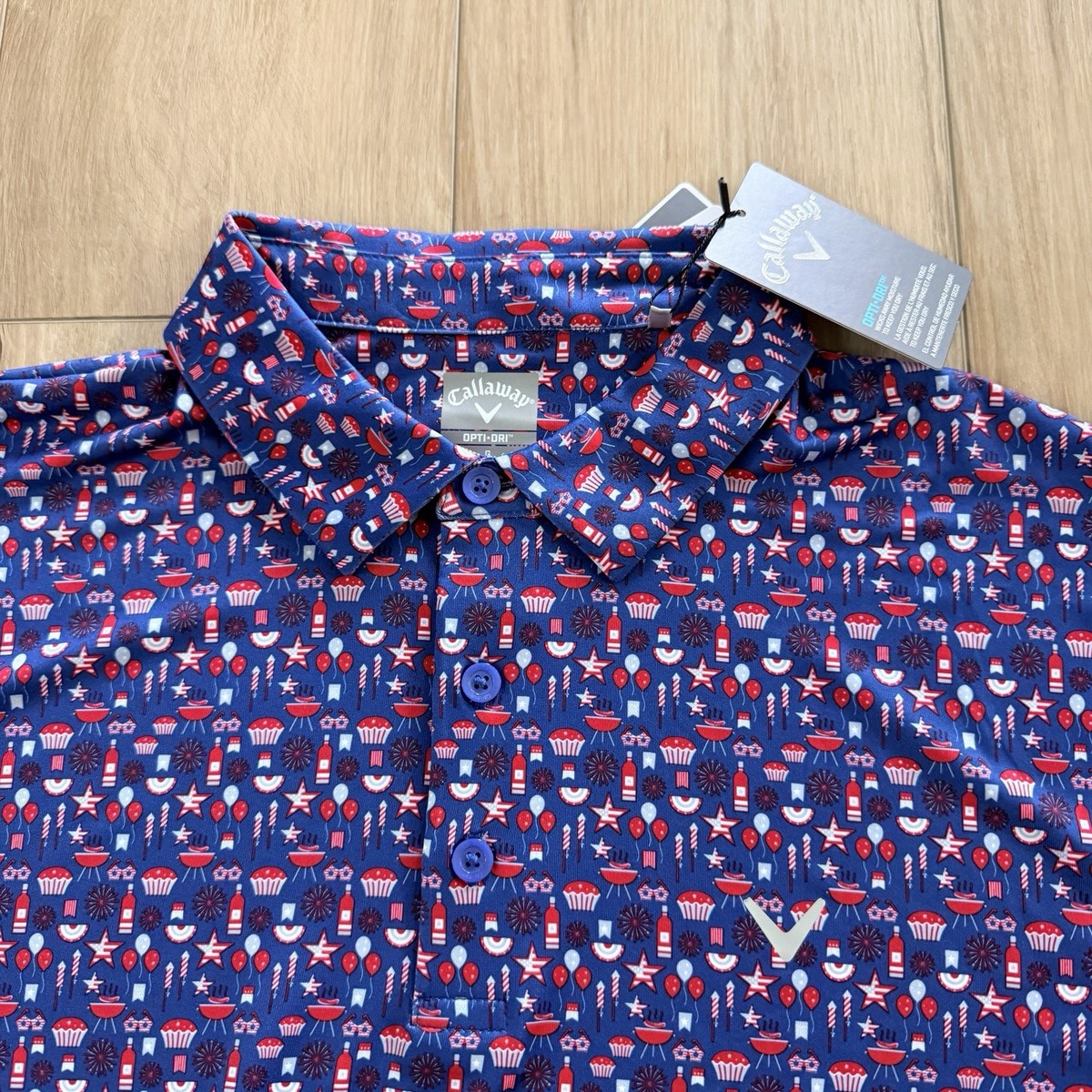 Callaway Golf Shirt Men's Medium Blue Opti Dry Polo USA America