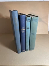 Hardcover Book Lot Old Worn Vintage Antique Staging Decor - 4 BOOKS: BLUE