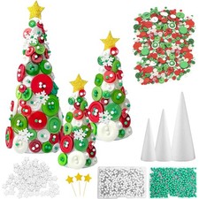 3 Set Christmas Tabletop Tree Crafts Kits DIY Foam Cone Centerpieces Green