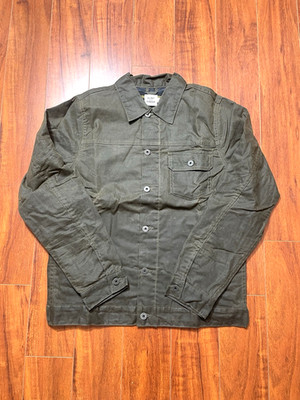 Flint And Tinder Flannel Lined Waxed Trucker Jacket Size Medium Forest Green