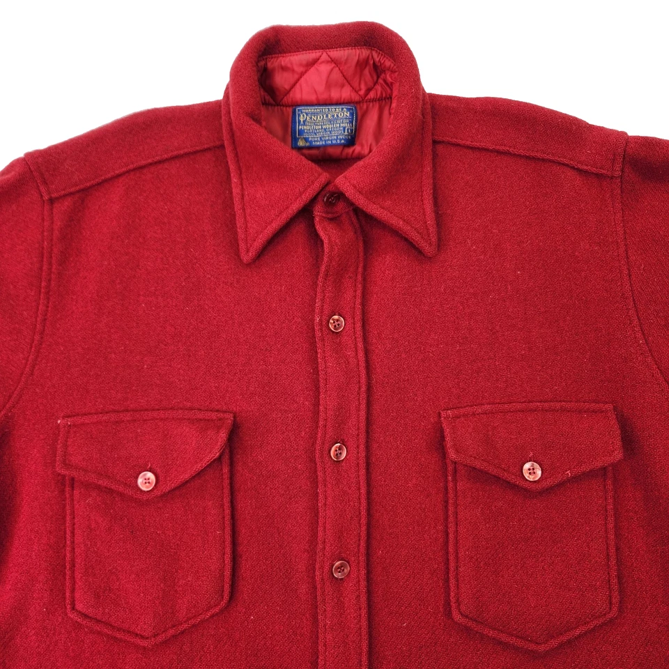 Vintage Pendleton Wool Flannel Mens Large Red Button Up Outdoorsman Shirt Logger - Image 3 of 4
