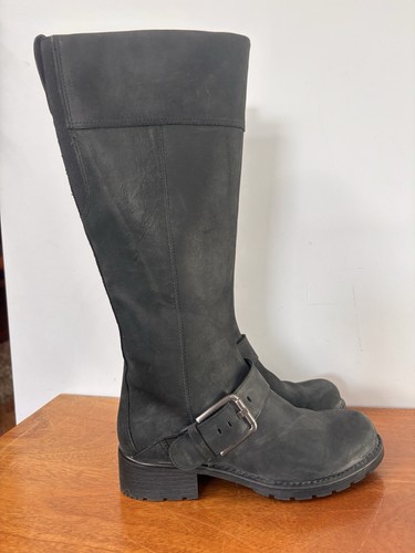 Clarks Boots Knee High Black Flat Buckle Nubuck Comfort Zip Up Size UK 5 - Picture 1 of 15
