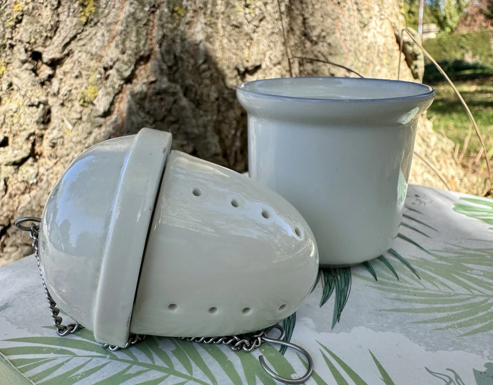 Vintage Porcelain Ball Tea Infuser acorn - ceramic