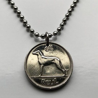 Ireland Éire 6 Pence coin pendant Irish Wolfhound dog Gaelic harp Dublin n000120