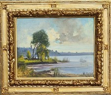 Mario Gachet ( Torino 1879 - Castiglione T.se 1981 ) "Lago di Viverone" , olio 
