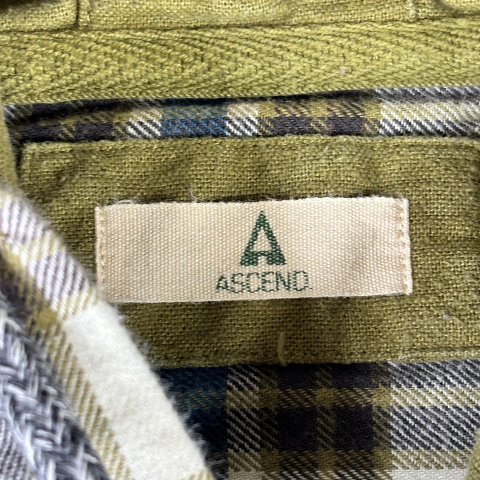 Camisa Ascend Para Hombres XL Verde Azul Cuadros Franela Con Capucha Botones Bolsillo Exterior Foto 3 de 4