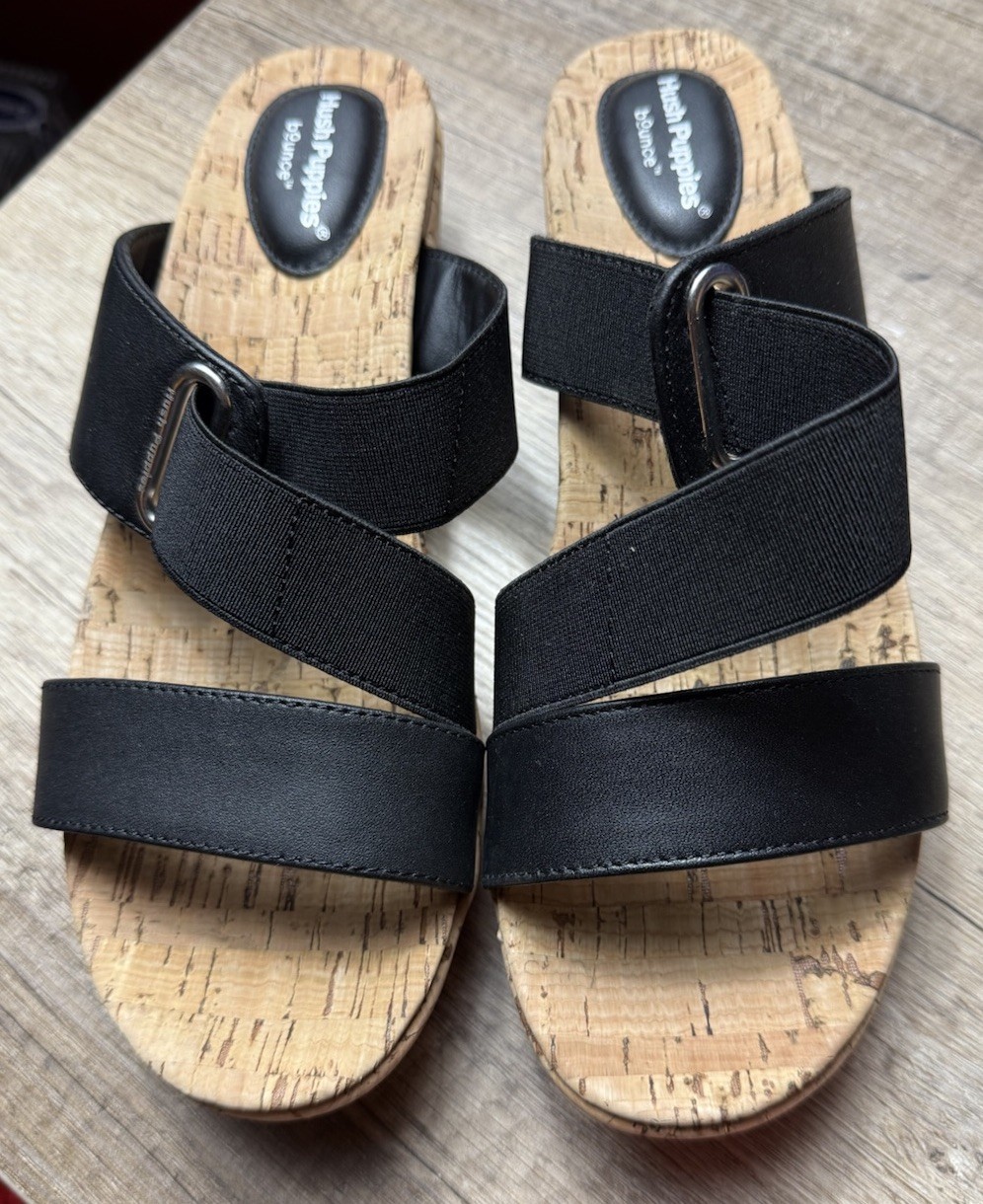 APL Sandali donna Hush Puppies nero cocco taglia 9 (7734105) tacco sughero nuovi con scatola