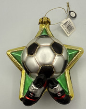 Kurt Adler Soccer Glass Ornament 5"
