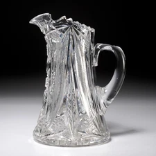 Vintage American Brilliant Cut Style Crystal Glass Pitcher Unsigned Sawtooth