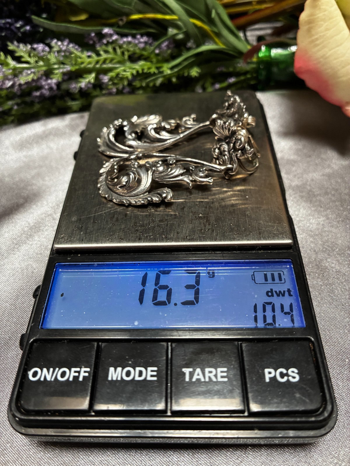 Elegant Vintage Art Nouveau Ornate Feather Scroll Sterling Clip On Earrings