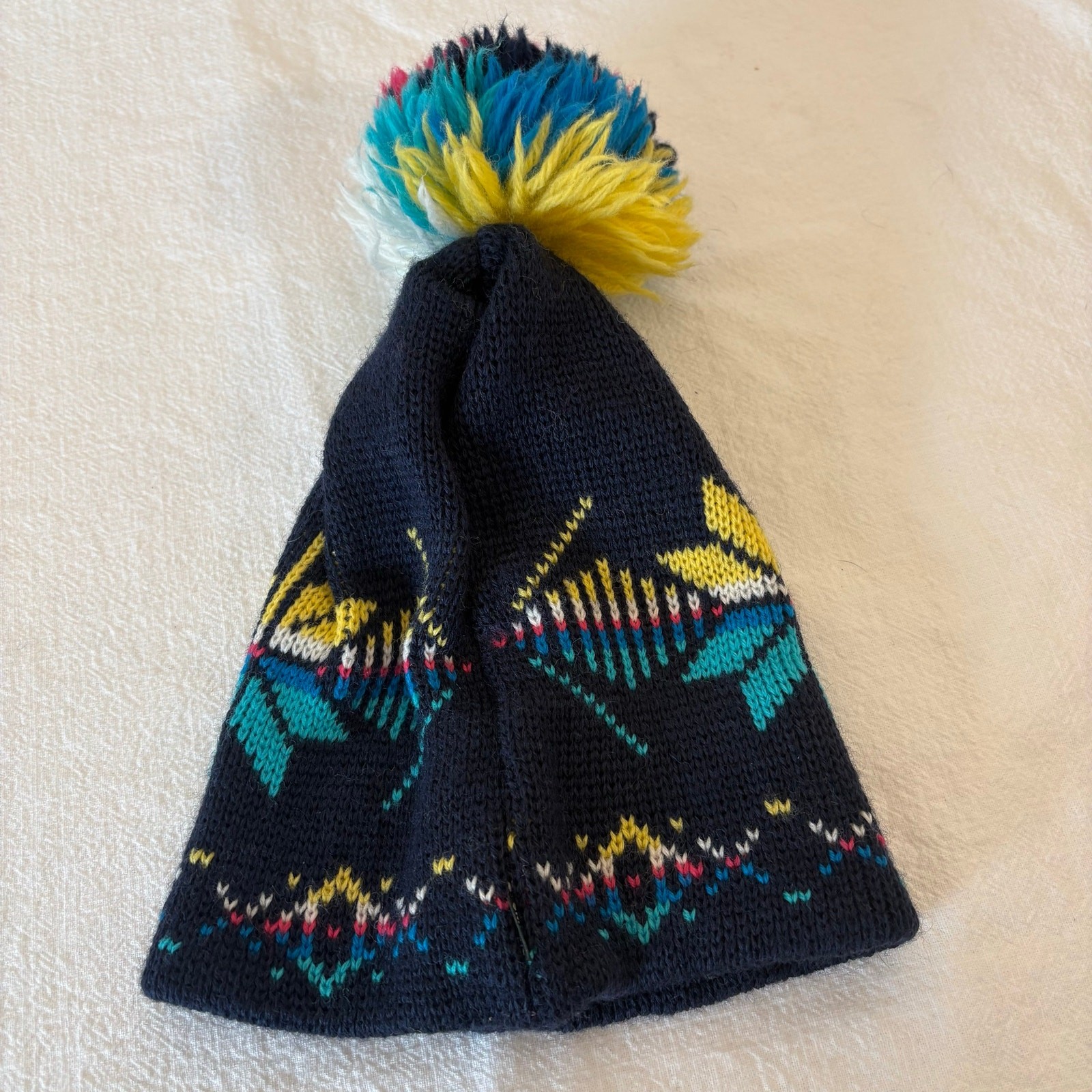Vintage Nordic Pure Wool Nordic Ski Hat Beanie Pom Pom Made in USA Sparks NV image 2