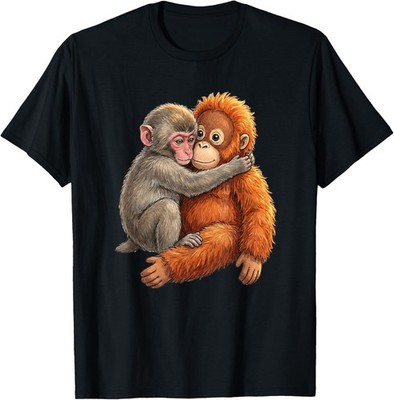 Baby Macaque Hugging Plush Cute Monkey Monkey Punch T-Shirt