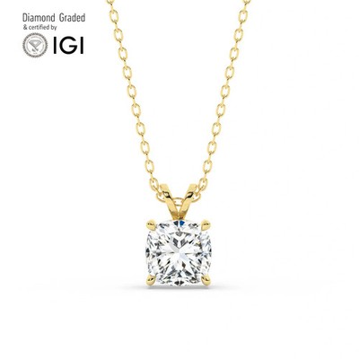 Kissen Solitär Labgrown Diamant Anhänger 18k Gelbgold 2 Kt F Vs1