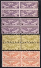 MATT'S STAMPS US SCOTT #C12, C16-C17, C19 WINGED GLOBE AIRMAIL BLOCKS OF 4, MNG