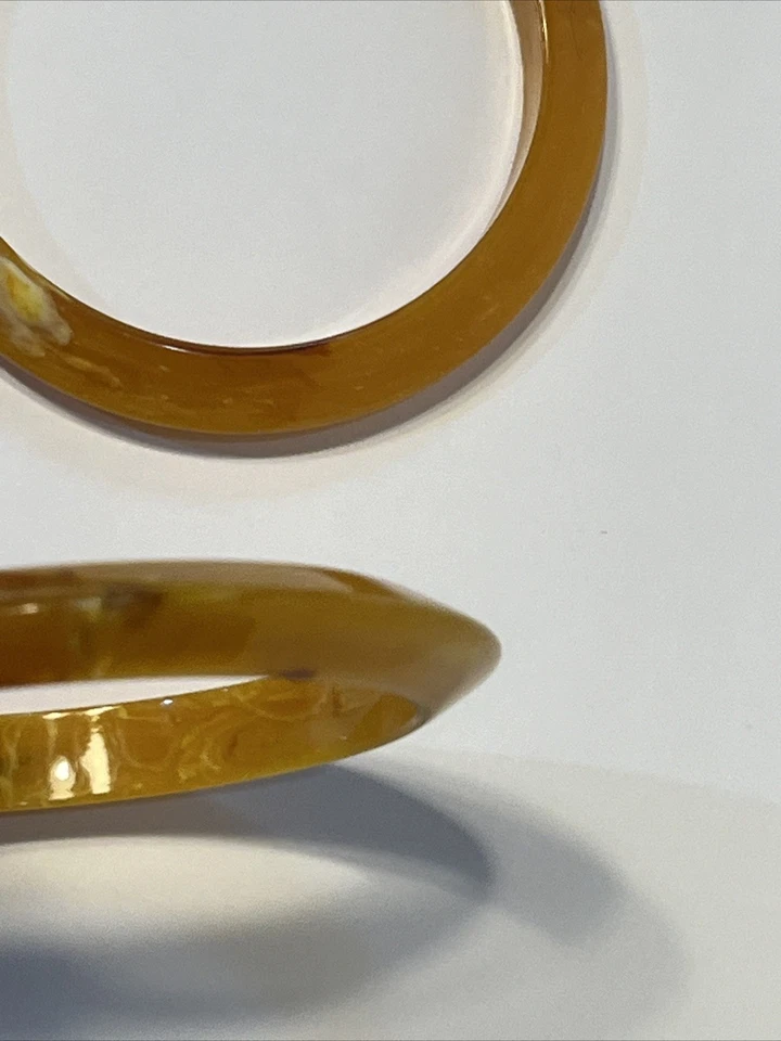 "2 pulseras brazalete vintage color caramelo jaspeado talla 7,8"" ámbar?" Baquelita Foto 3 de 4