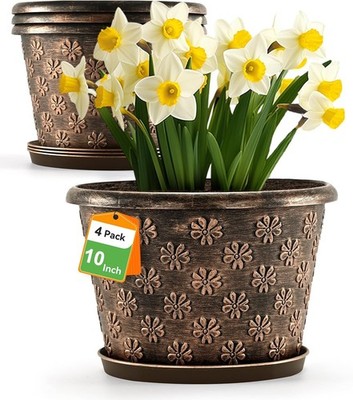 10 Inch Planter Pots for Plants, 4 Pack Plastic Large Flower Pots Indoor  Outd... | eBay