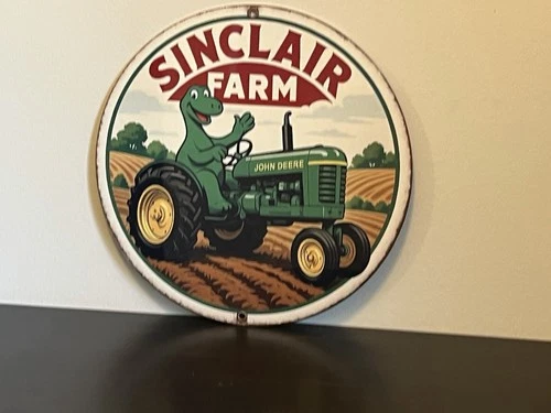 Sinclair Farm Dino  JD Tractor Advertising Vintage  Style Metal Sign