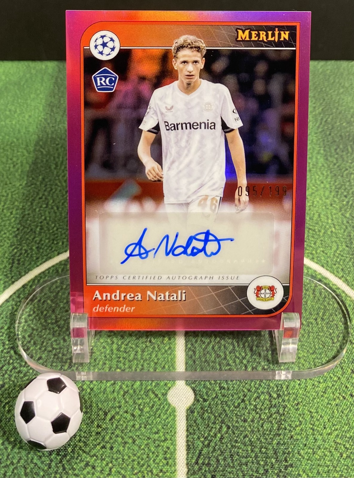 Andrea Natali Auto /199 Pink Refractor Bayer Leverkusen Merlin 2024-25