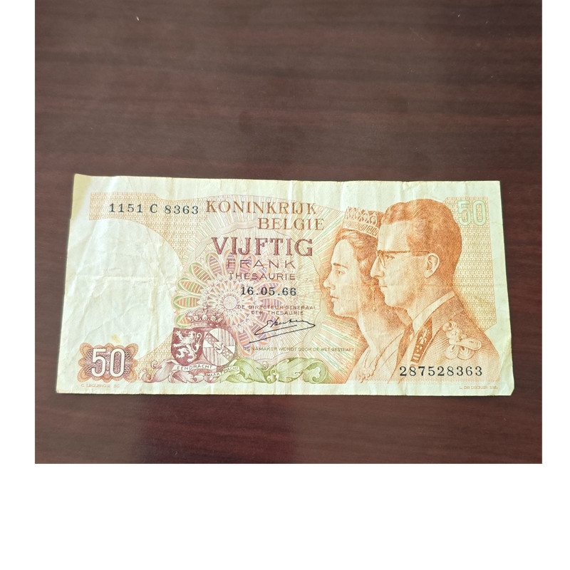 Belgium 50 Francs Banknote 1966 Serial 287528363 Circulated