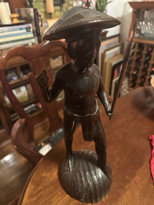 Vintage Asian Hand Carved Wood Figure Ornate Art