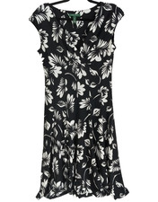 Lauren Ralph Lauren Dress Fit Flare 10 Black White Career Office Event Classic