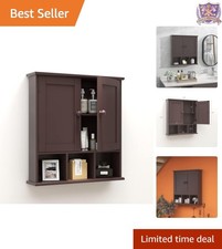 Bathroom Wall Cabinet Espresso MDF Over Toilet Storage with 2 Doors and Adjus...